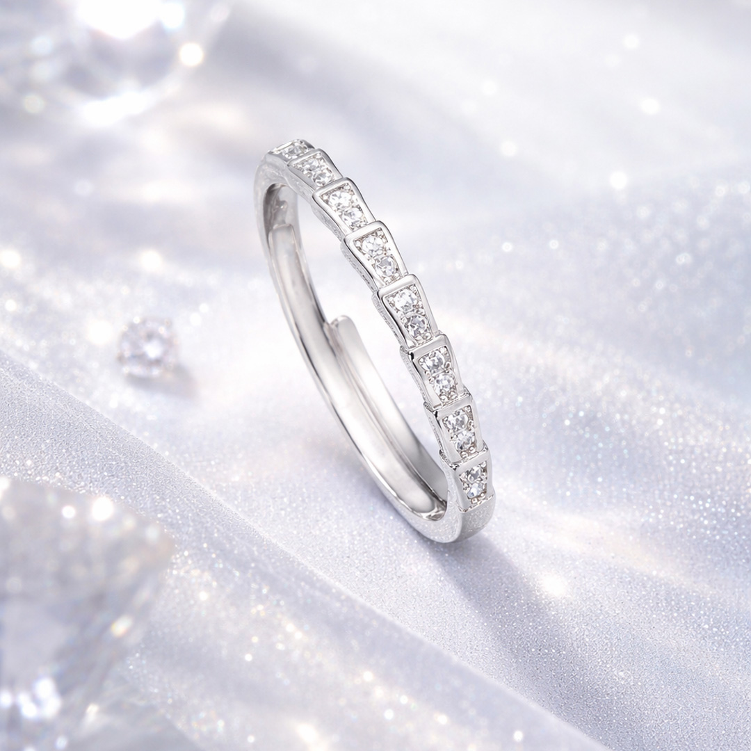 Geometric Pavé Panel Ring