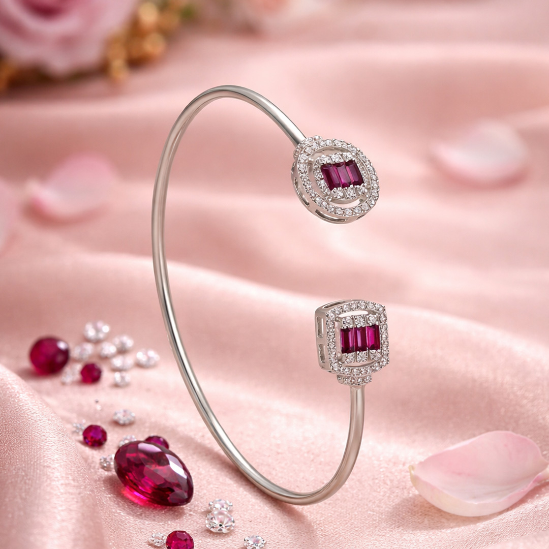 Tiny Red Bangle Bracelet with Dazzling Gemstones