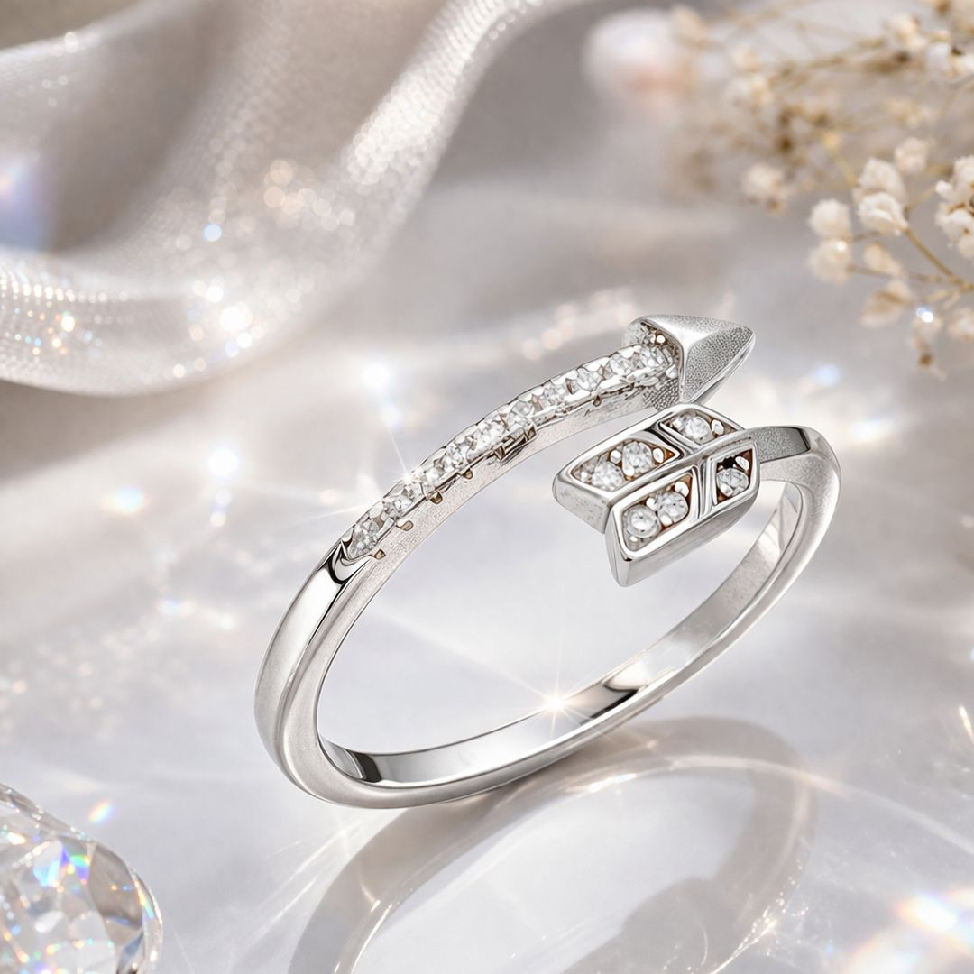 Silver-Plated Zircon Studded Arrow Ring