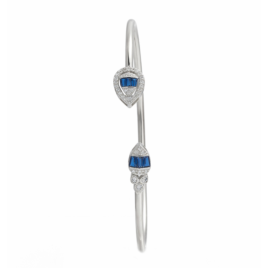 White Gold Pear Shape Sapphire and Diamond Open Bangle