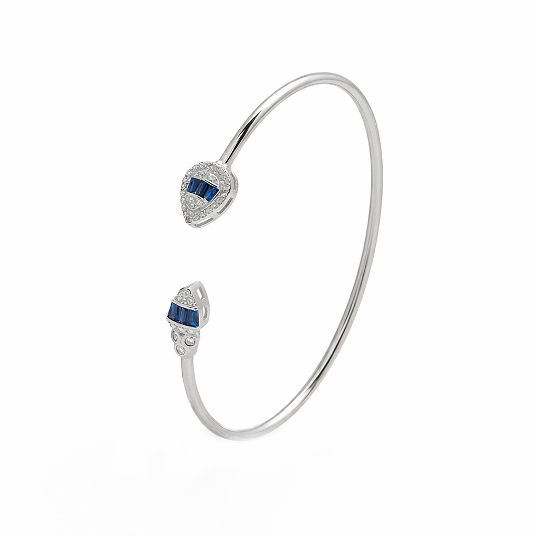 White Gold Pear Shape Sapphire and Diamond Open Bangle