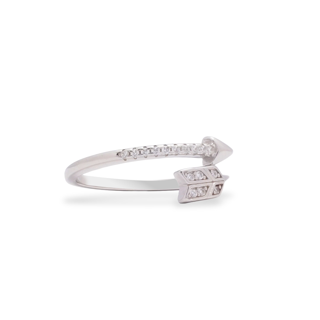 Silver-Plated Zircon Studded Arrow Ring