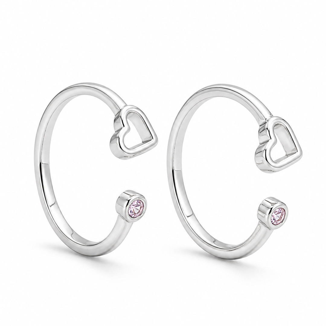 Pink Crystal Open Heart Toe Ring