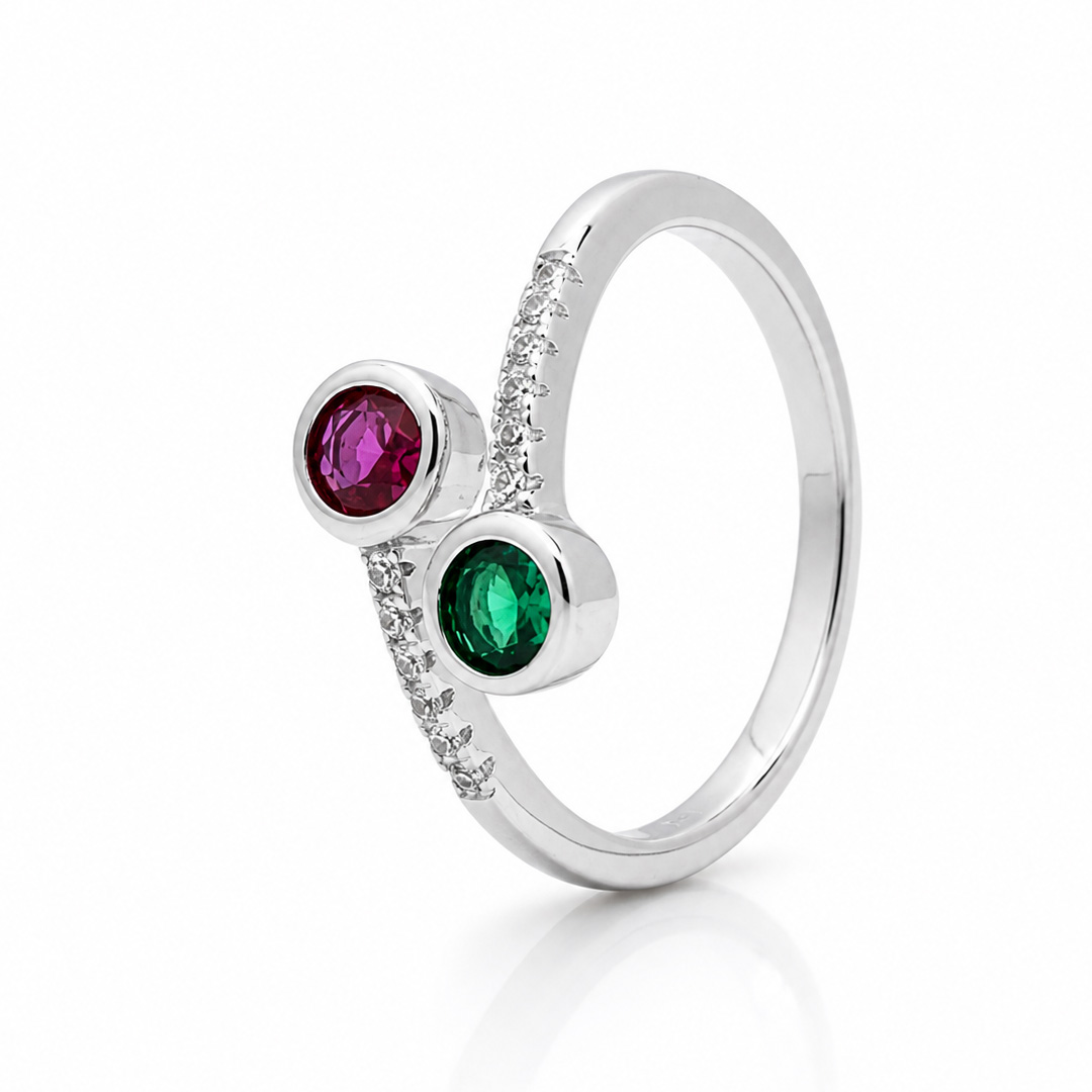 Vibrant Ruby & Emerald Gemstone Open Cuff Toe Ring in Sterling Silver