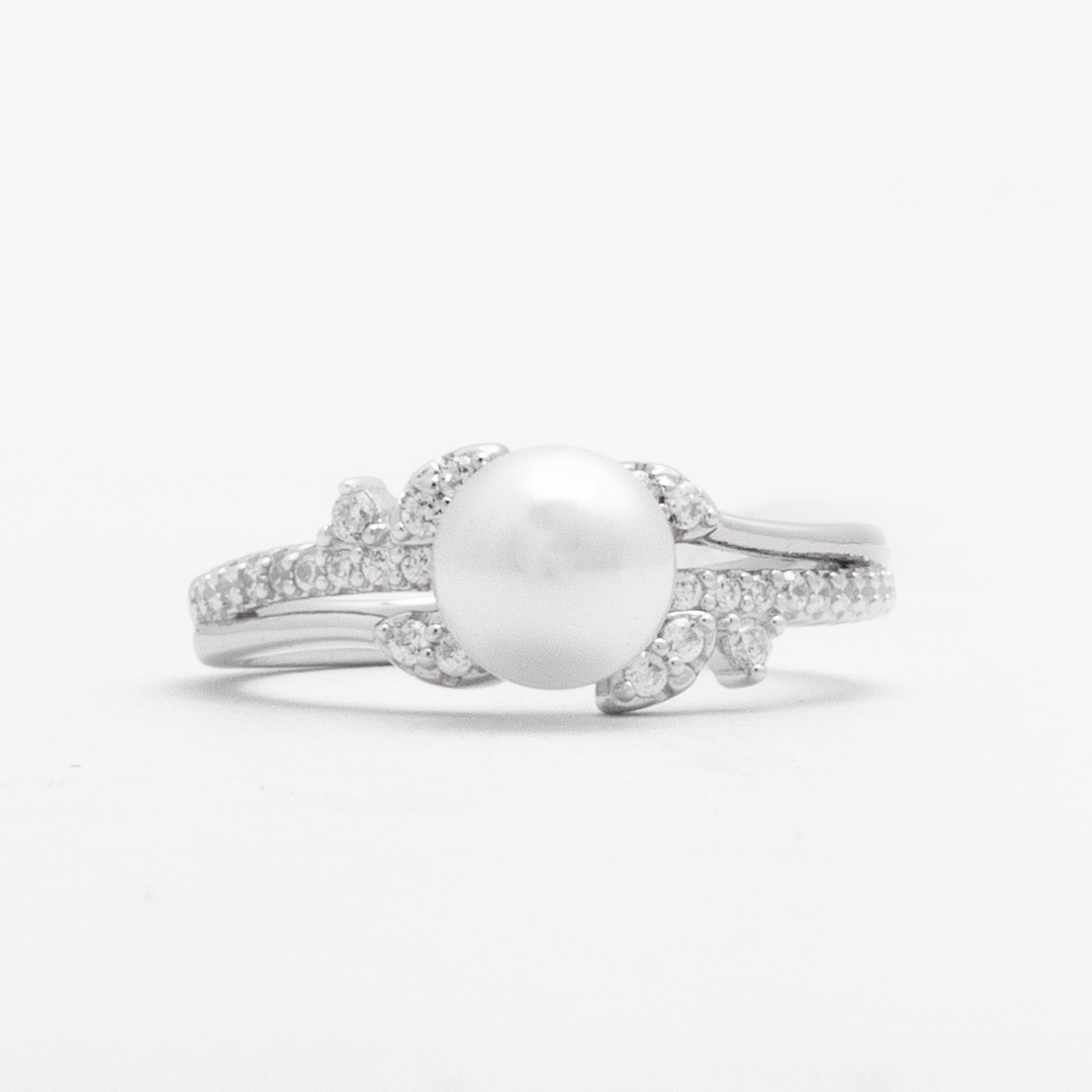 The Aphrodite Pearl & Crystal Leaf Ring
