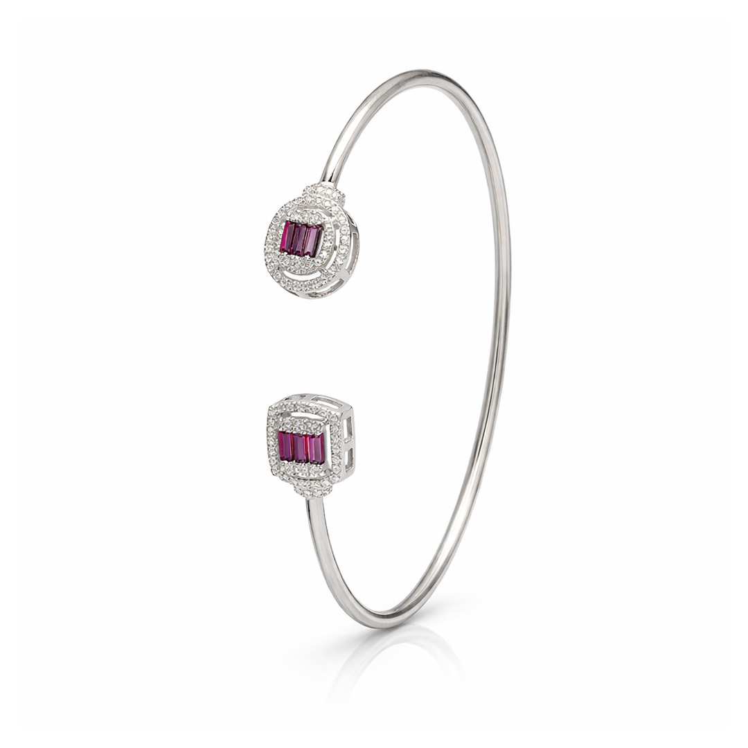 Tiny Red Bangle Bracelet with Dazzling Gemstones