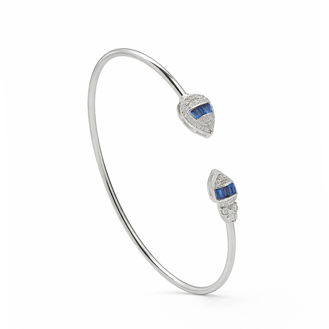 White Gold Pear Shape Sapphire and Diamond Open Bangle
