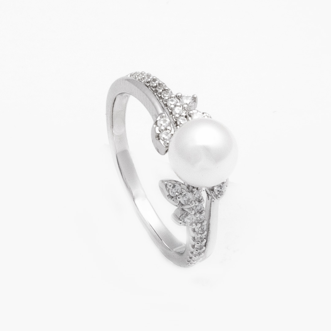 The Aphrodite Pearl & Crystal Leaf Ring