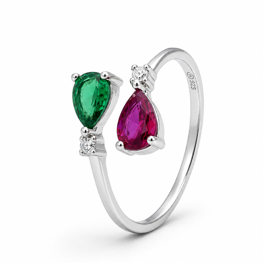 Ruby & Emerald Dual Pear Toe Ring