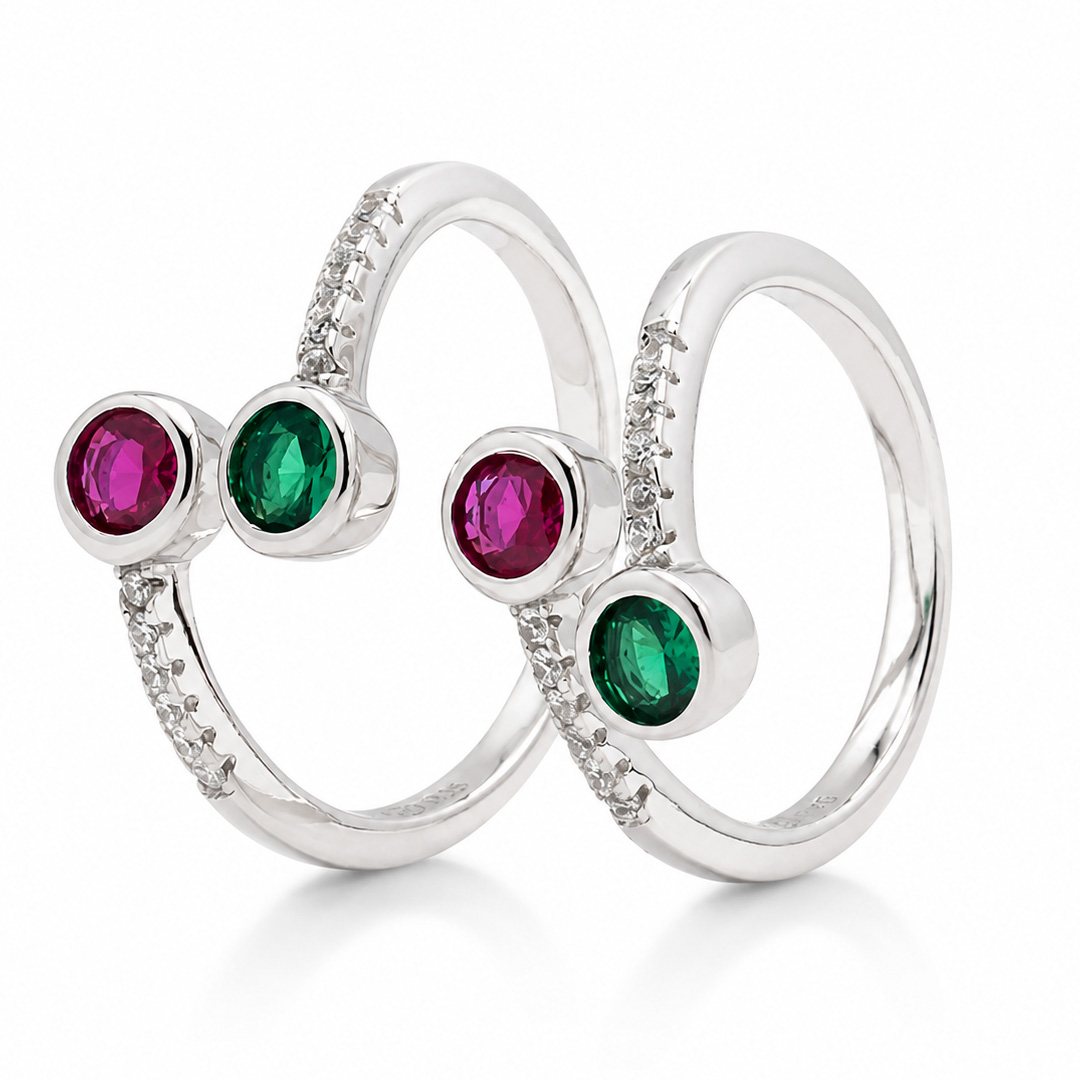 Vibrant Ruby & Emerald Gemstone Open Cuff Toe Ring in Sterling Silver
