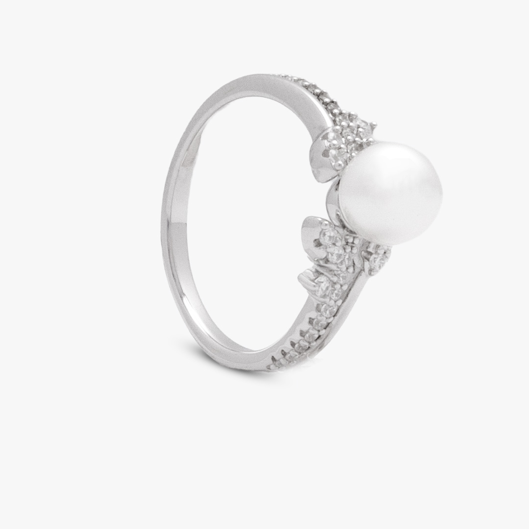 The Aphrodite Pearl & Crystal Leaf Ring