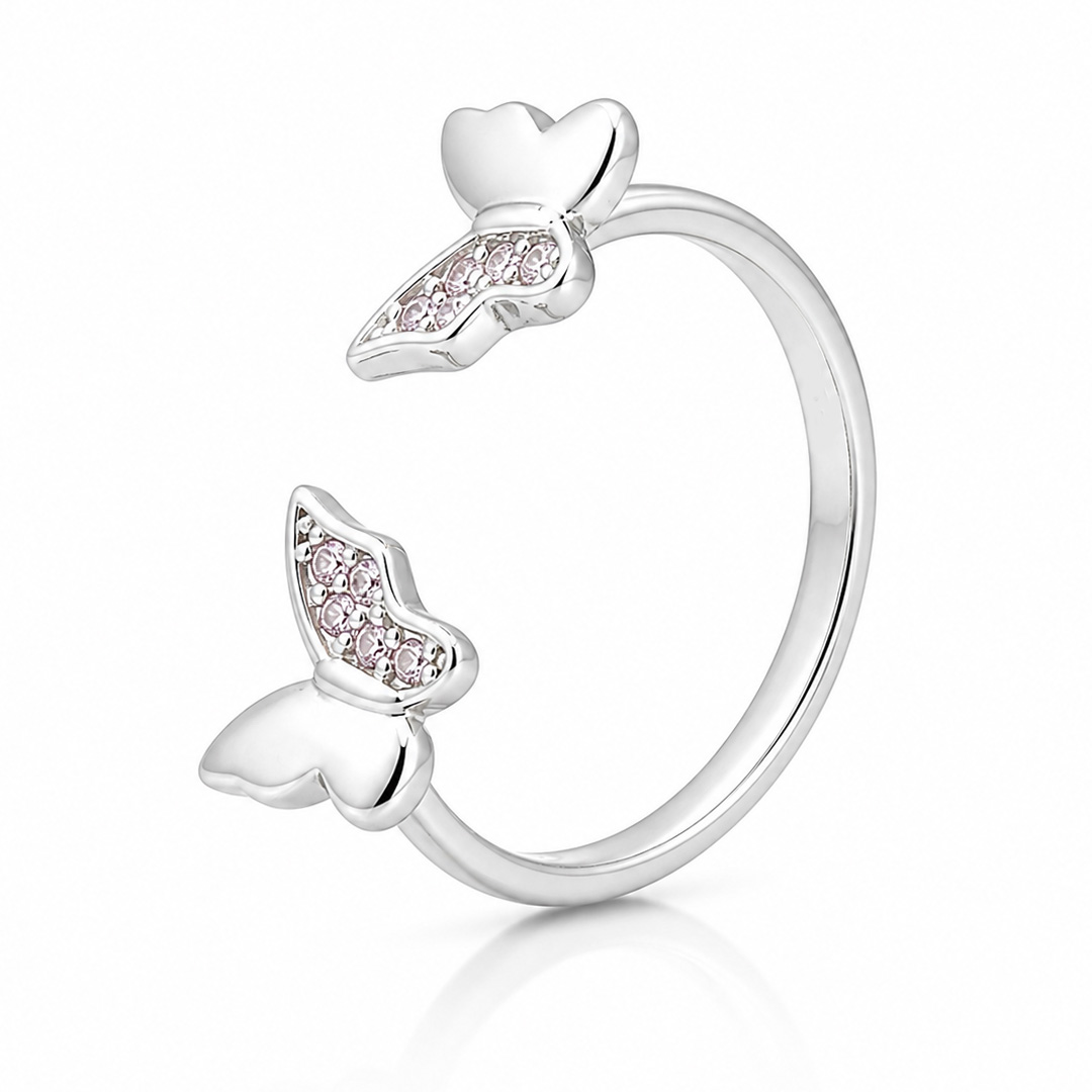 Enchanted Twin Butterfly Sterling Silver Open Cuff Ring