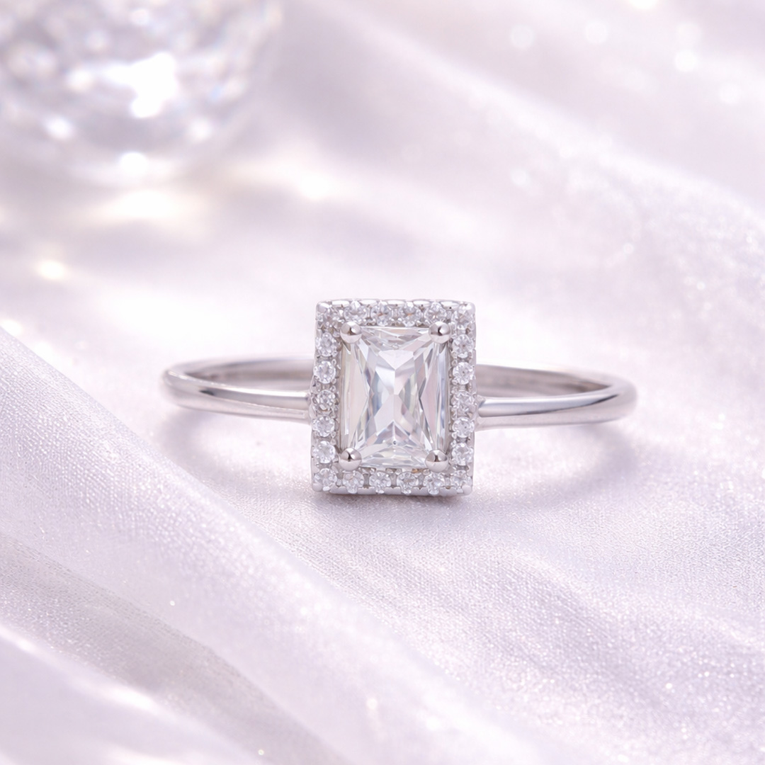 The Victoria Emerald-Cut Halo Ring