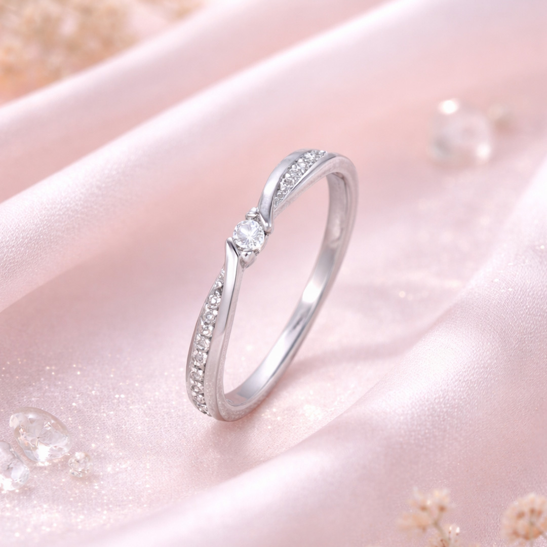 Twisted Solitaire Wave Ring