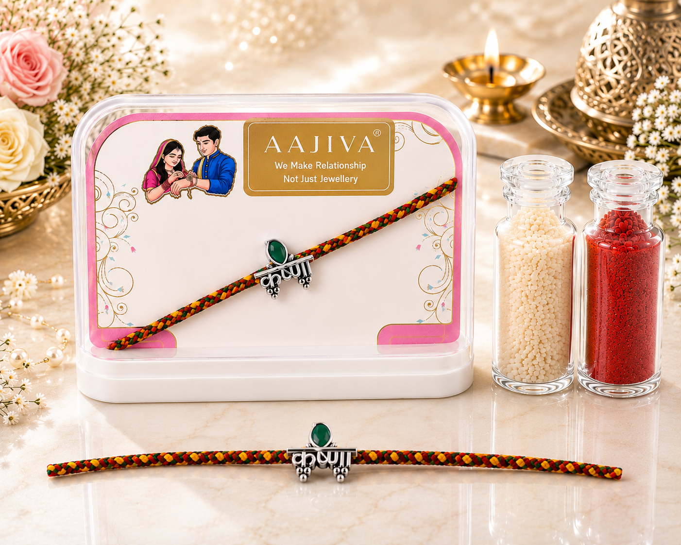 Emerald Bond — Multicolor Braided 925 Silver Rakhi
