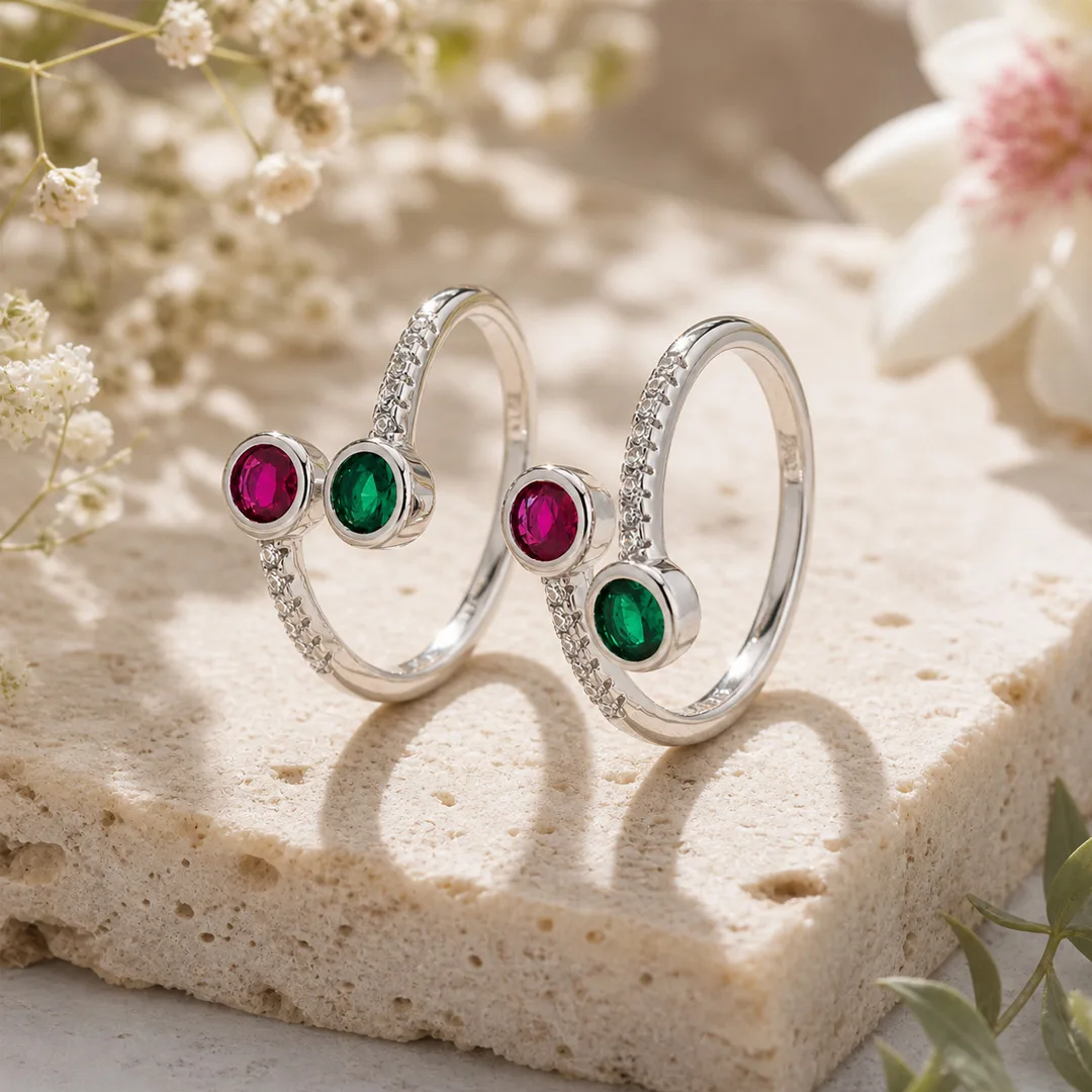 Duo Gem Ruby & Emerald Toe Ring (Pair)