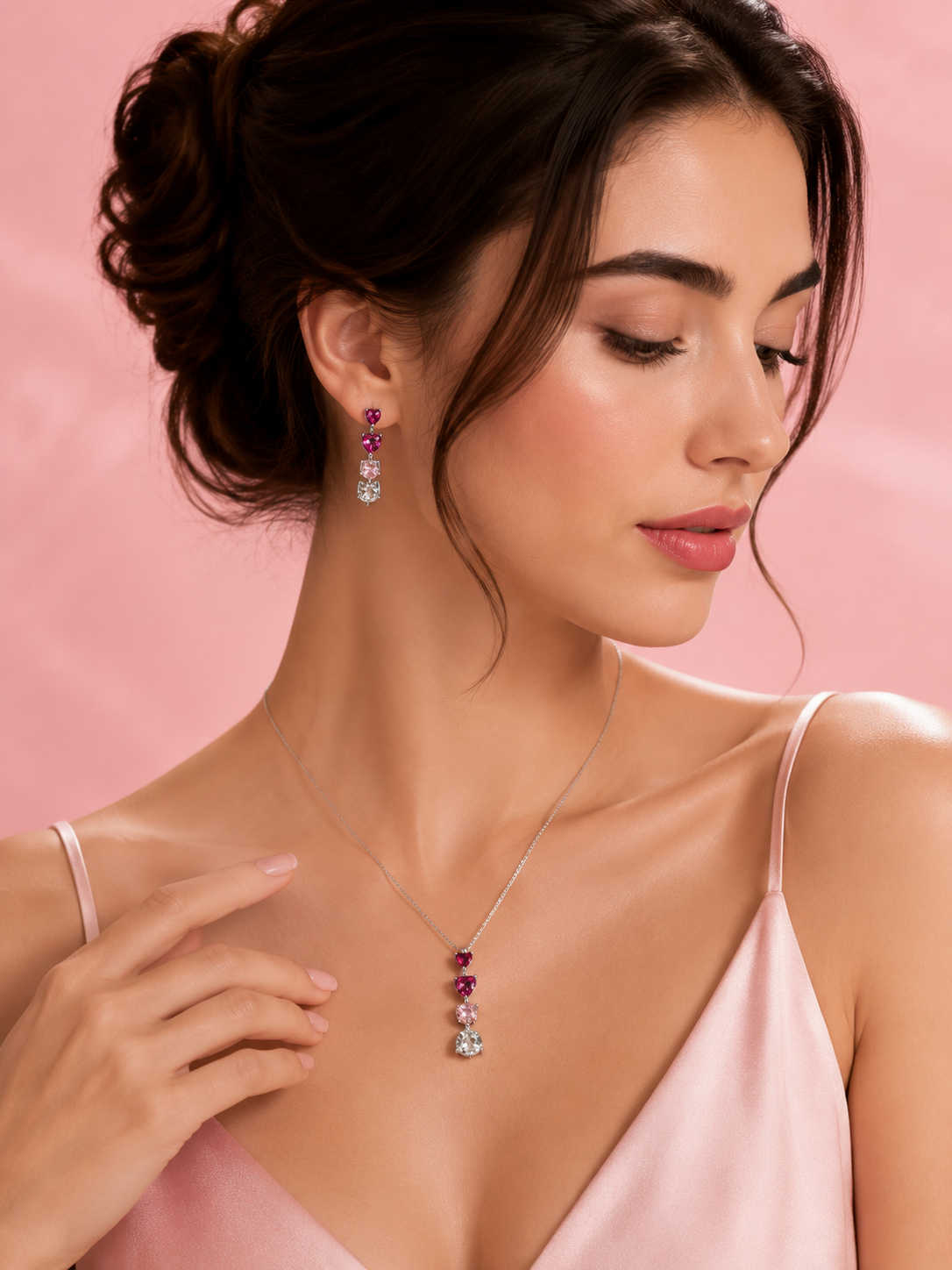 Ombre Heart Gradient Necklace & Earring Set