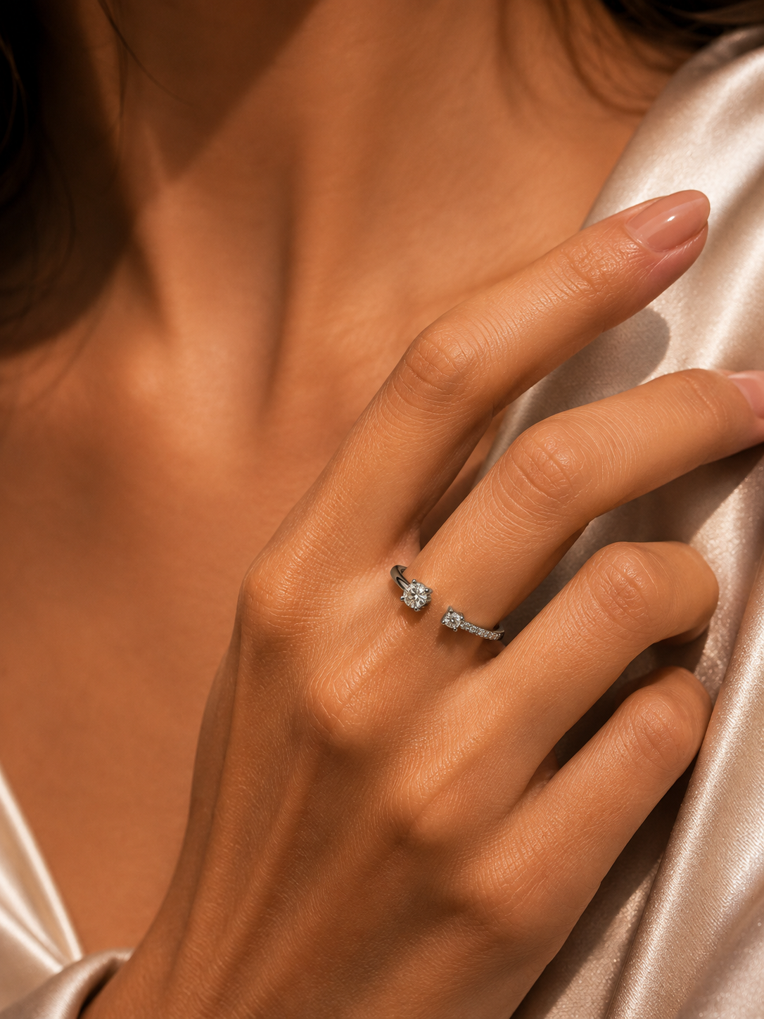 Open Solitaire Pave Ring