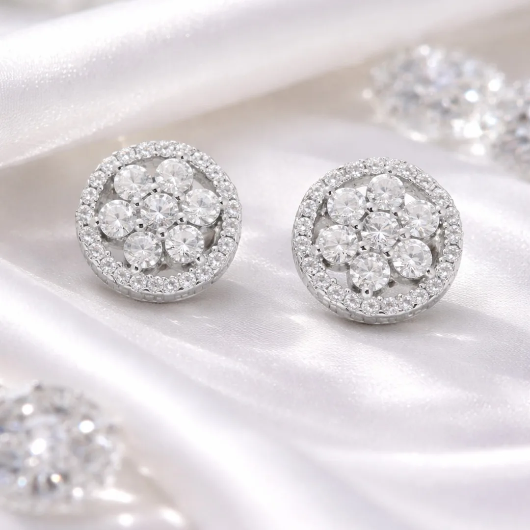 Round Cluster Halo Stud Earrings