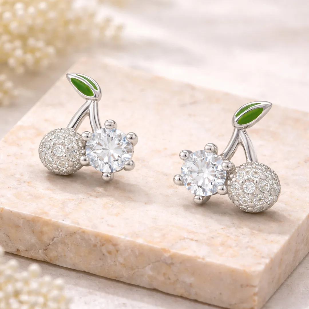 Cherry Motif Pave Stud Earrings