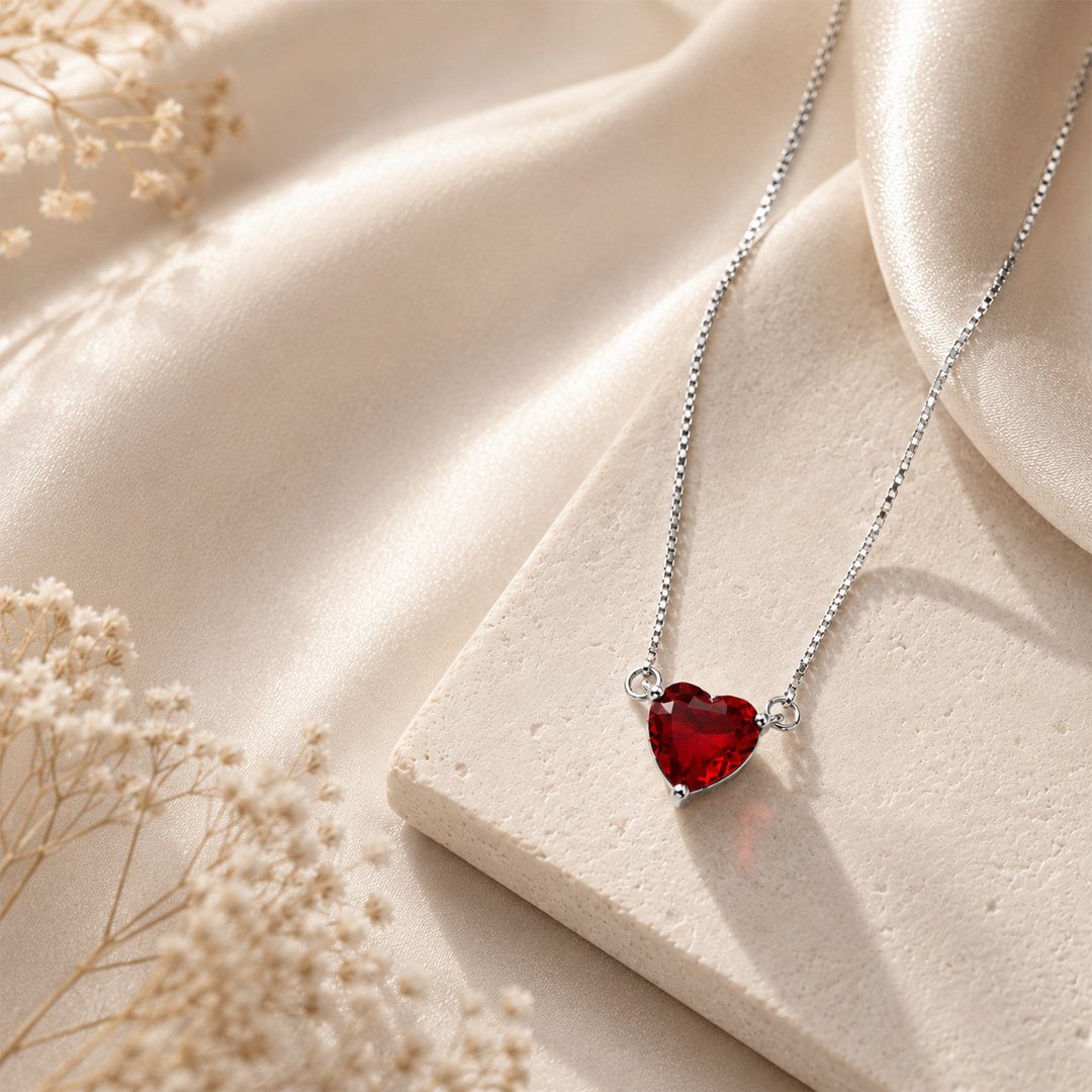 Ruby Heart Pendant Necklace