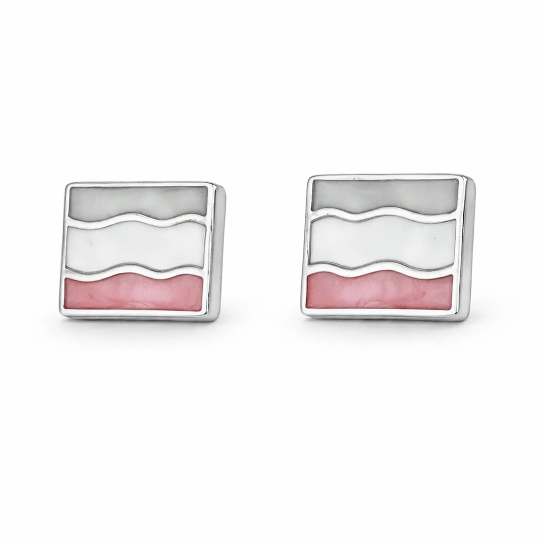 Layered Wave Enamel Square Stud Earrings