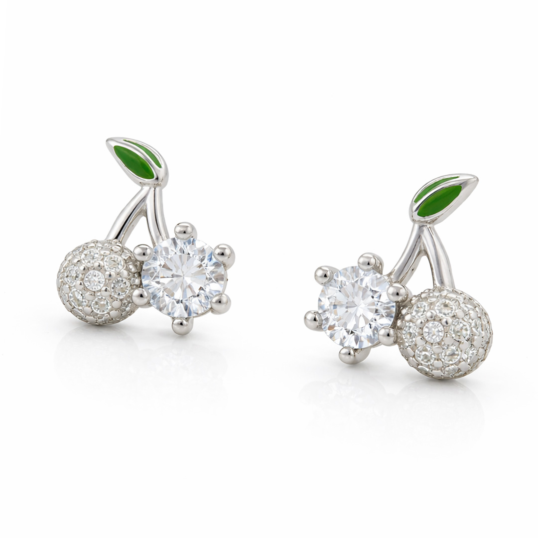 Cherry Motif Pave Stud Earrings