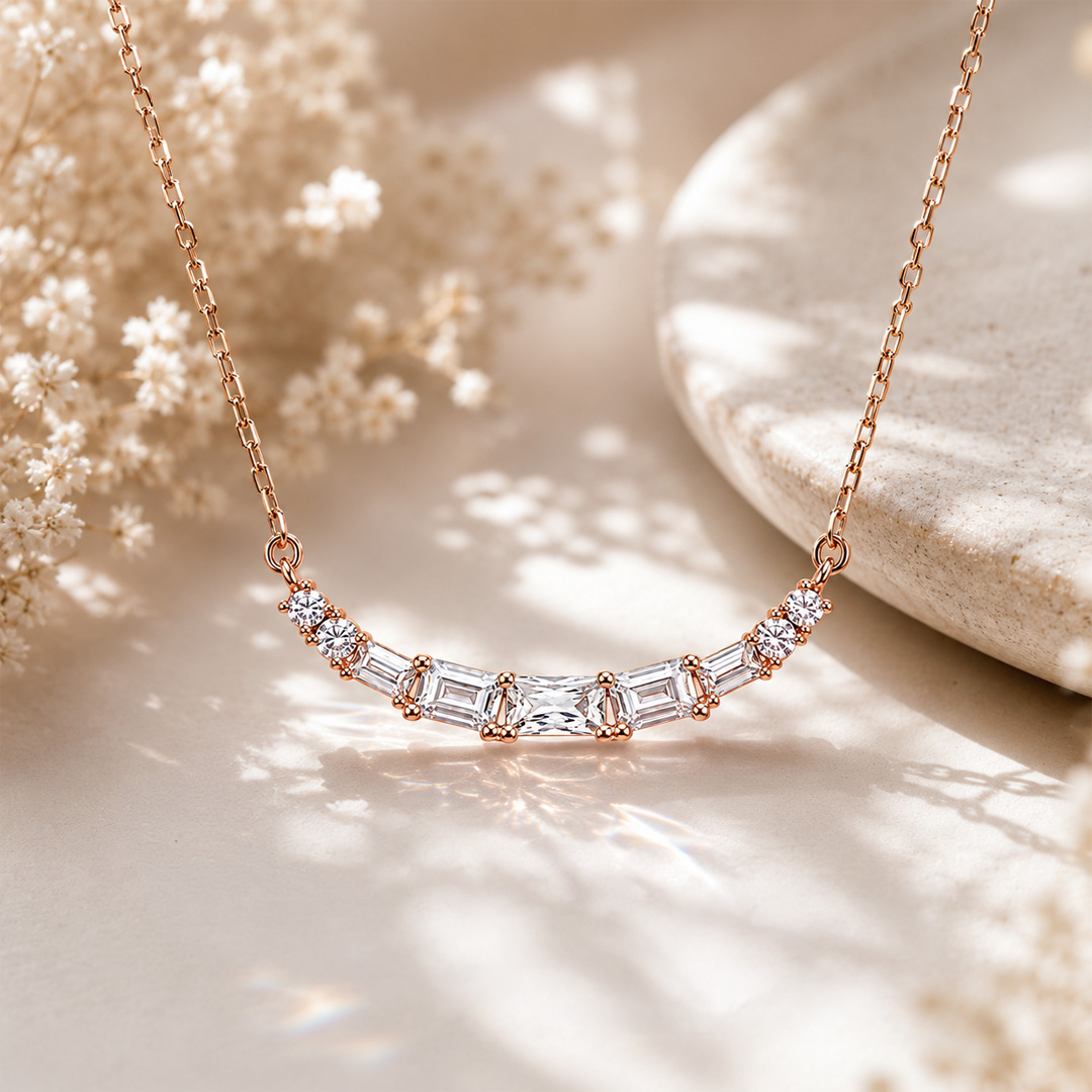 Baguette Crescent Bar Necklace