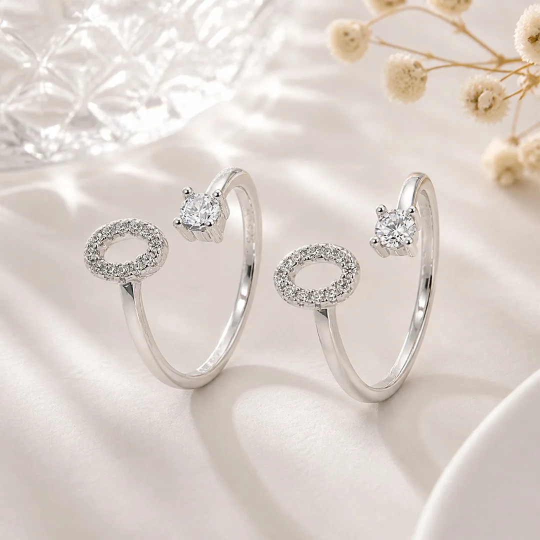 Halo Circle & Solitaire Open Cuff Toe Ring (Pair)
