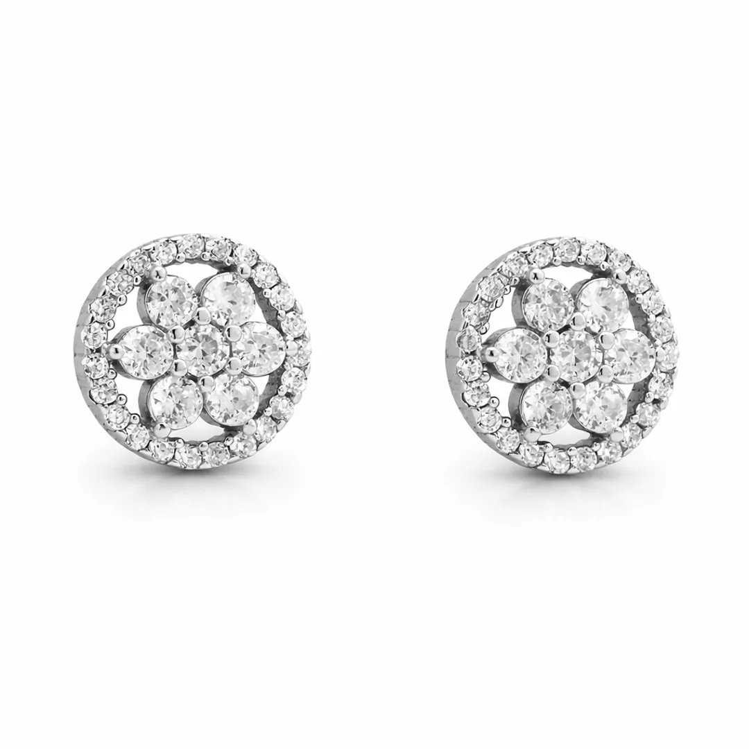 Round Cluster Halo Stud Earrings