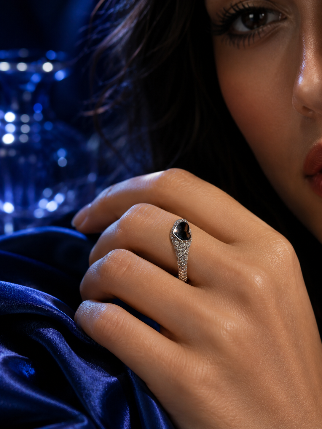 Onyx Heart Pavé Dome Ring