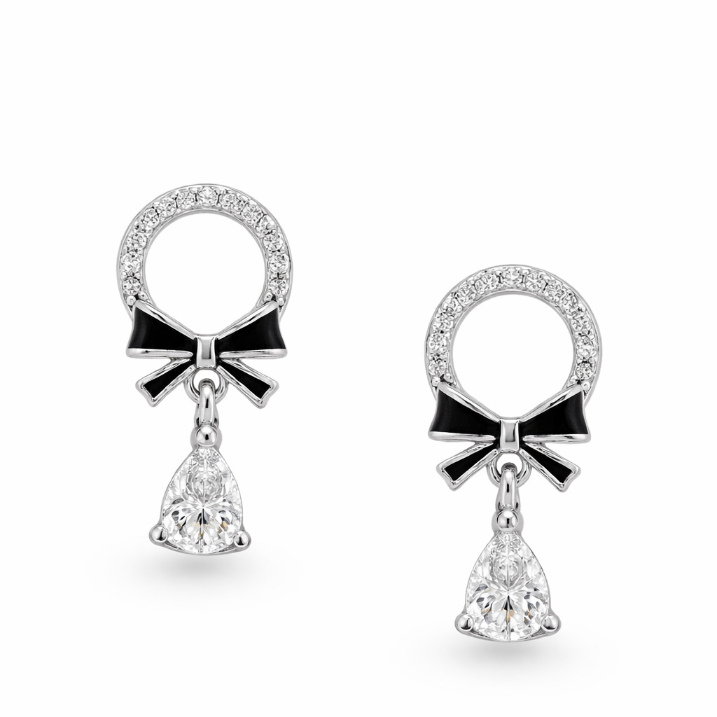 Black Bow Pear Drop Earrings