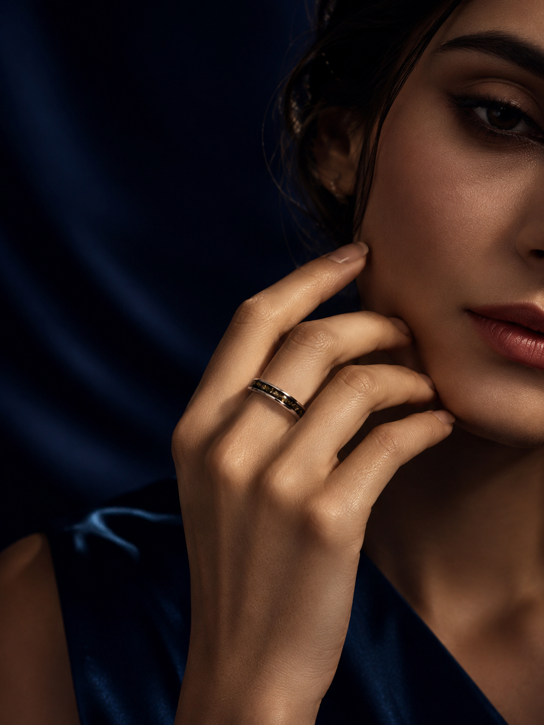 Gold Flake Obsidian Inlay Band Ring