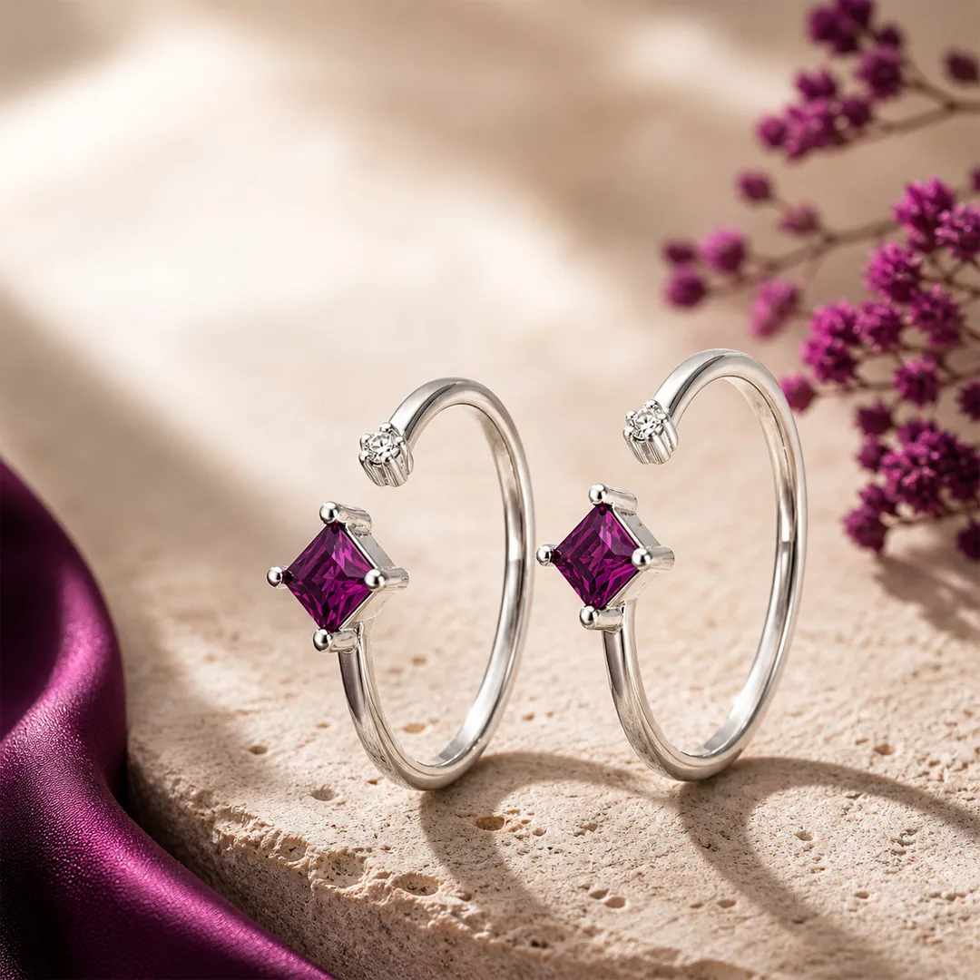 Amara Rhodolite Purple Open Cuff Toe Ring (Pair)