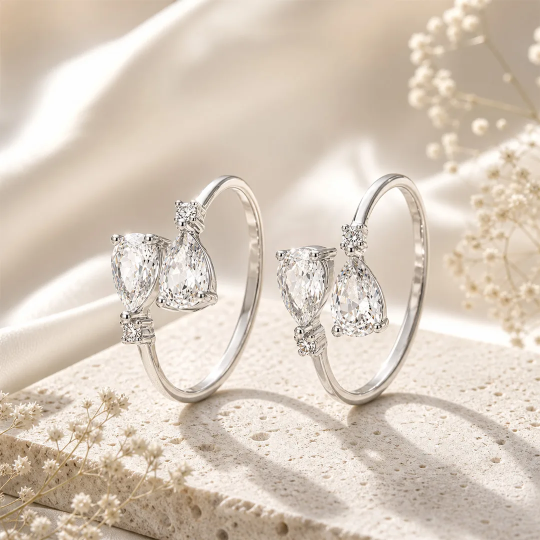 Bowtie Duo Pear Open Cuff Toe Ring (Pair)