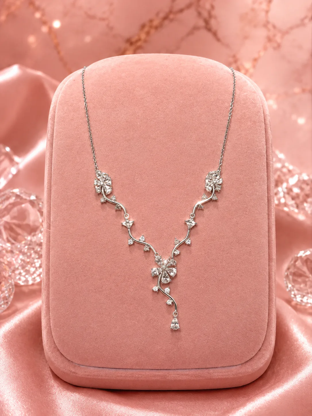 Snowdrop Crystal Floral Vine Necklace & Earring Set
