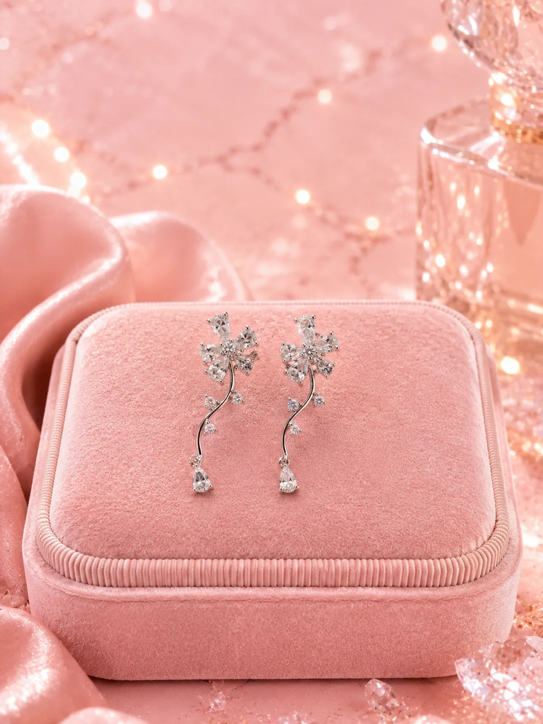 Snowdrop Crystal Floral Vine Necklace & Earring Set