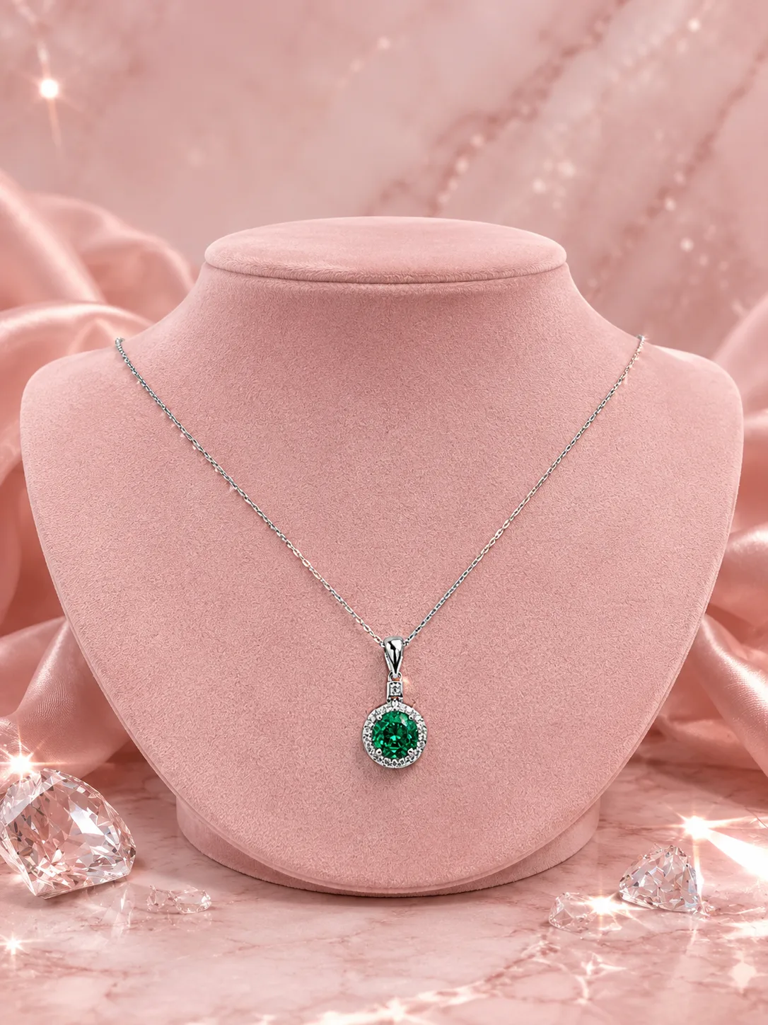 Emerald Isle Round Halo Necklace & Earring Set