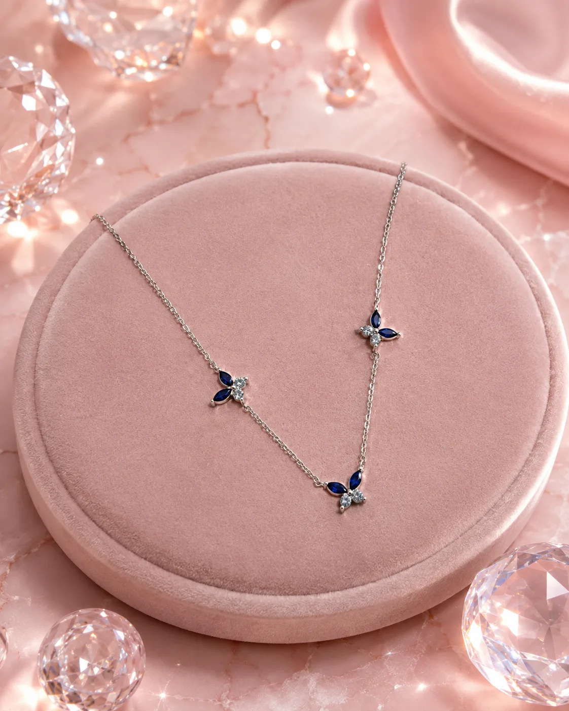 Skye Sapphire Butterfly Station Necklace & Stud Earring Set