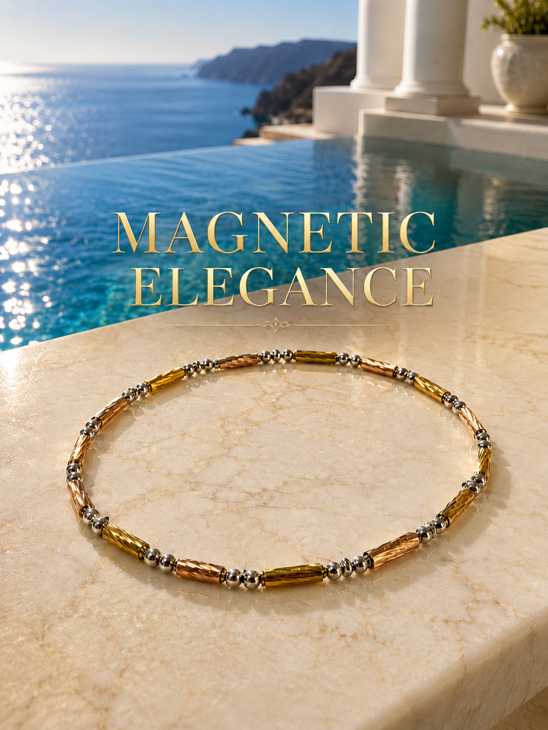 Tri-Tone Bar & Bead Bracelet