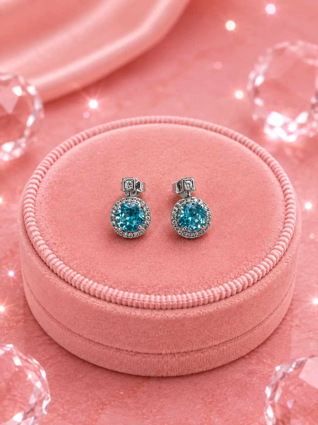 Marina Blue Topaz Halo Necklace & Earring Set