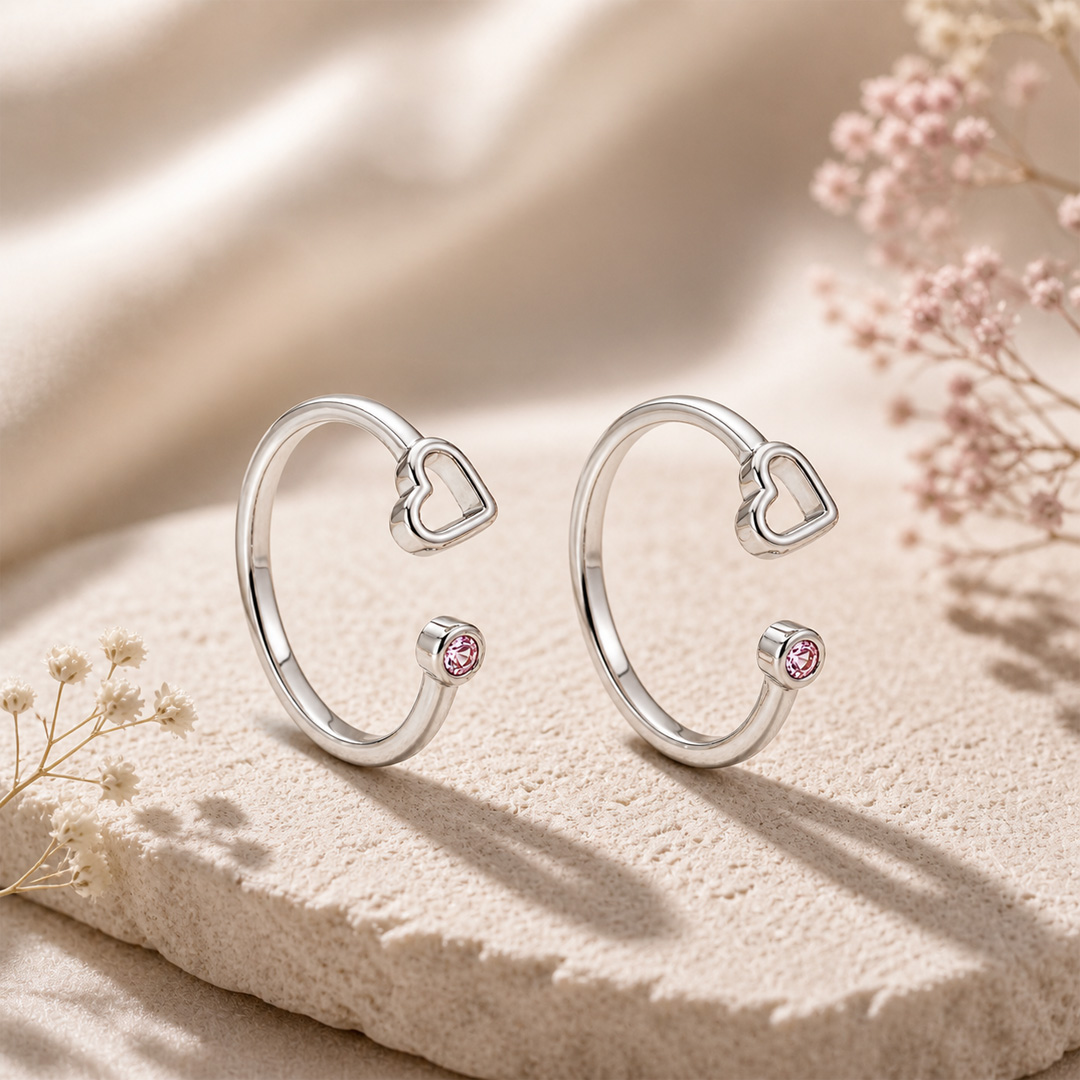 Cora Pink Heart Open Cuff Toe Ring (Pair)