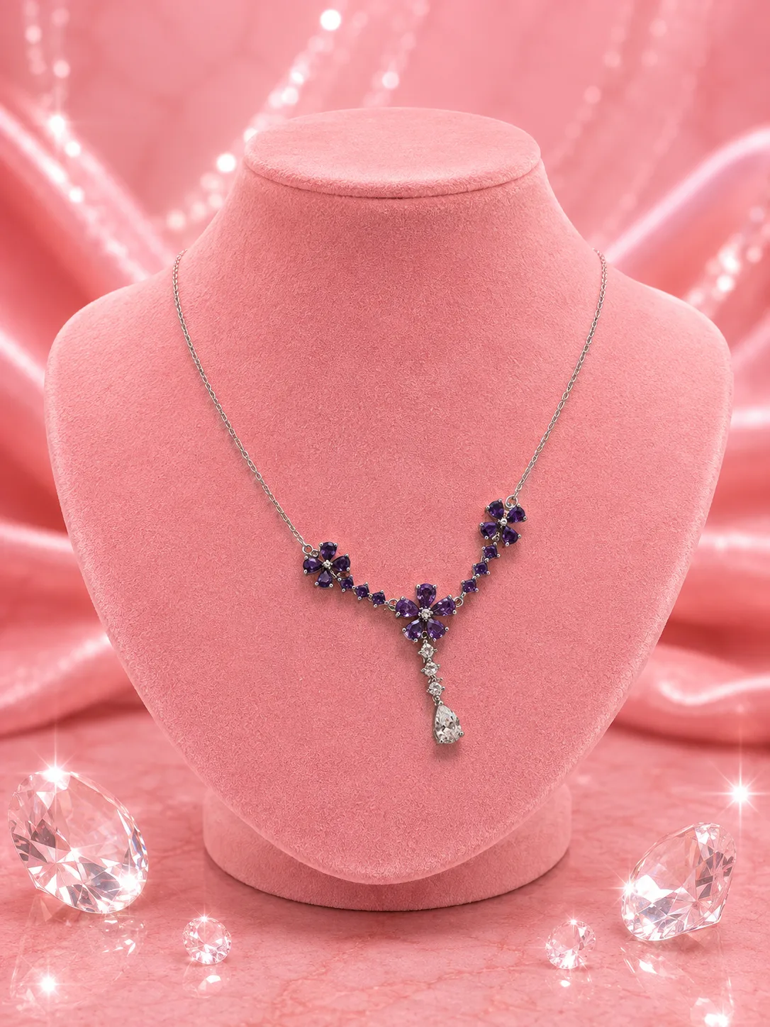 Violette Amethyst Floral Cascade Necklace & Earring Set