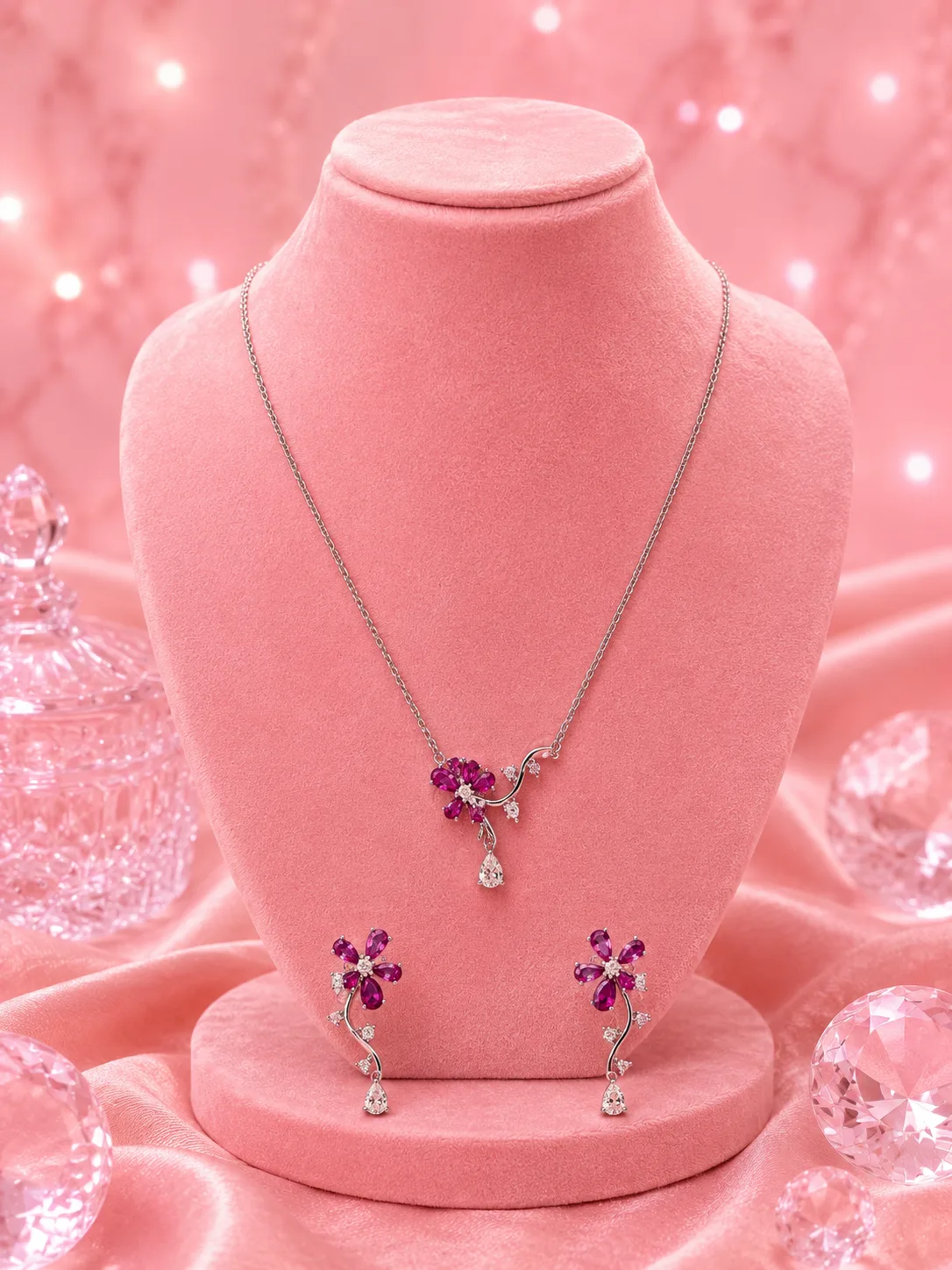Camellia Ruby Vine Necklace & Earring Set