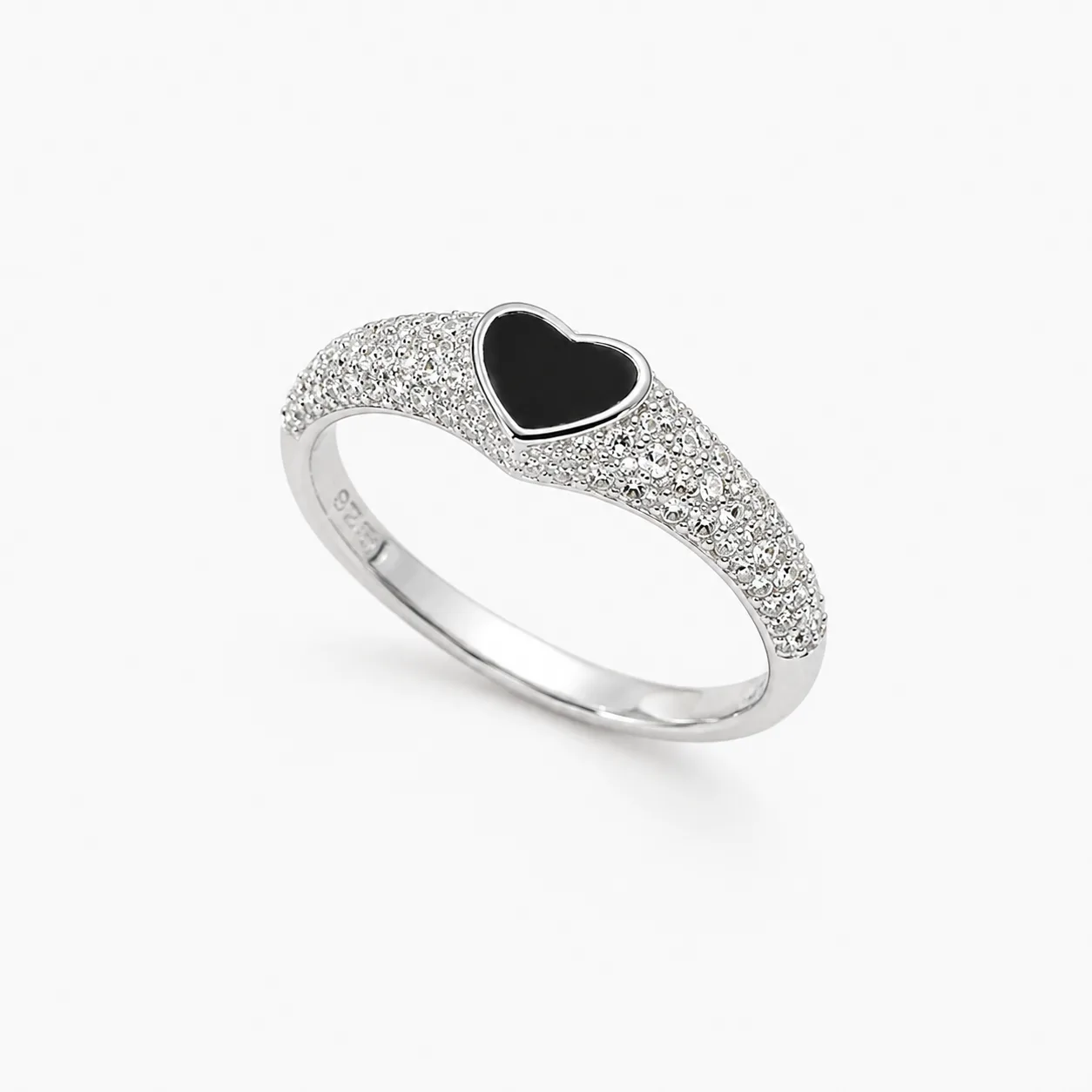 Onyx Heart Pavé Dome Ring