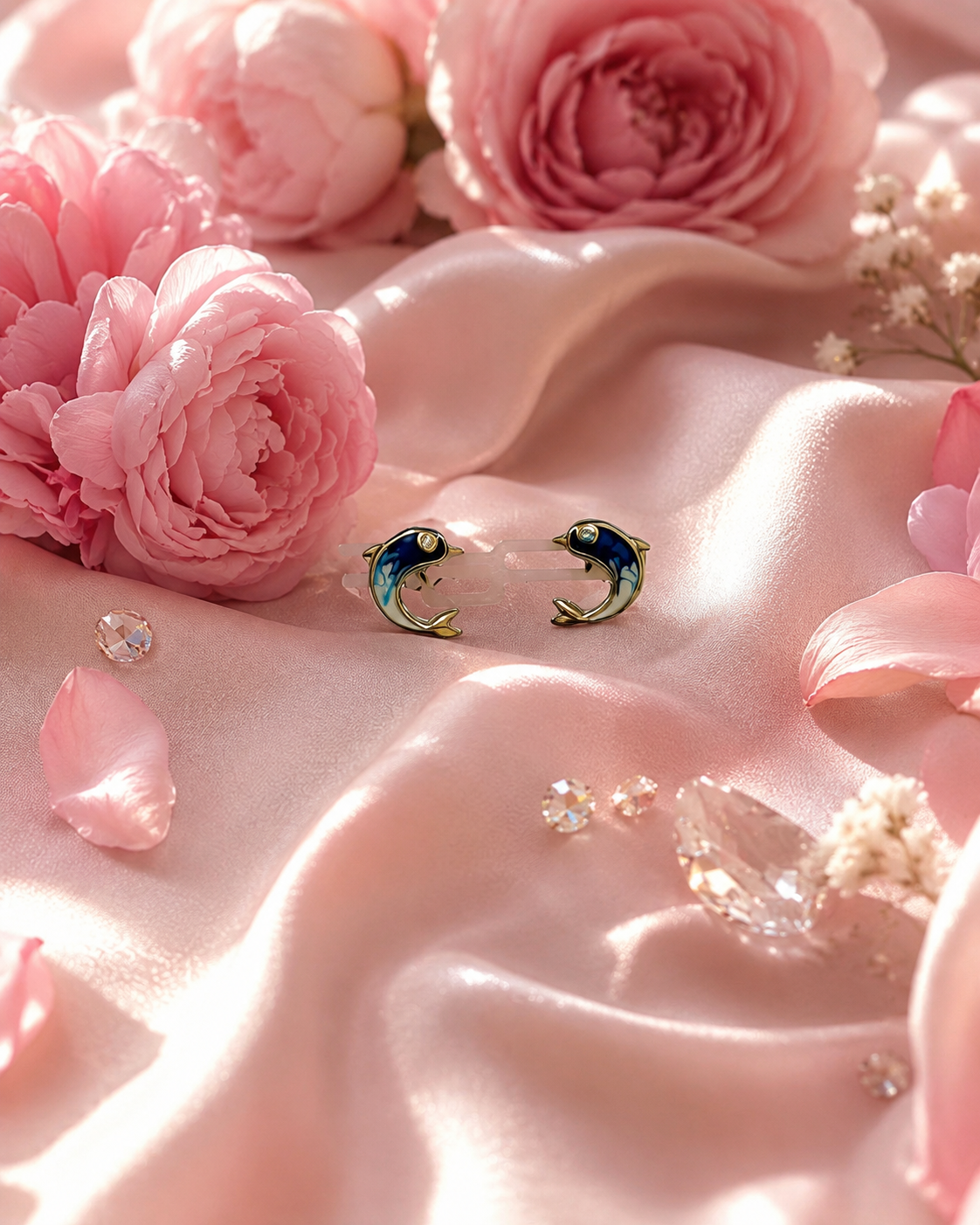 Blue Enamel Dolphin Stud Earrings