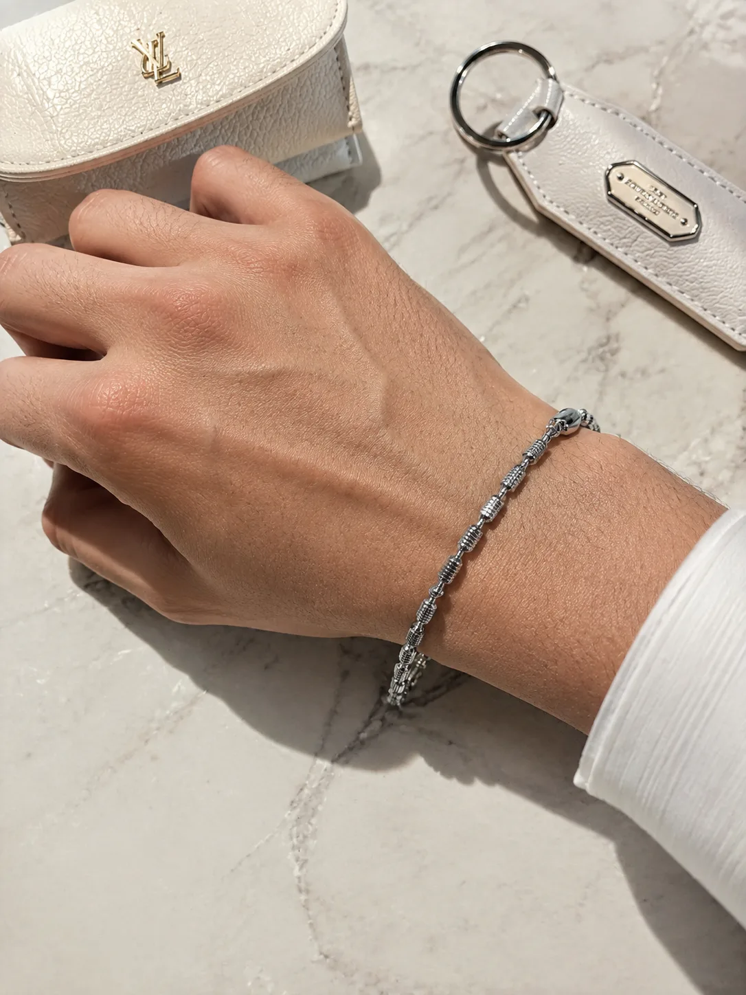 Ribbed Barrel Bead Men's Bracelet