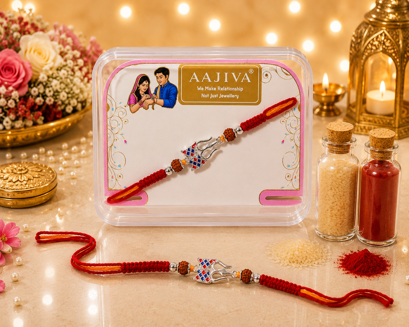 Aajiva Trishul Meena Silver Rakhi
