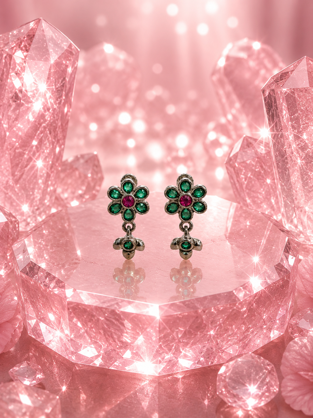 Emerald Flower & Petal Drop Earrings