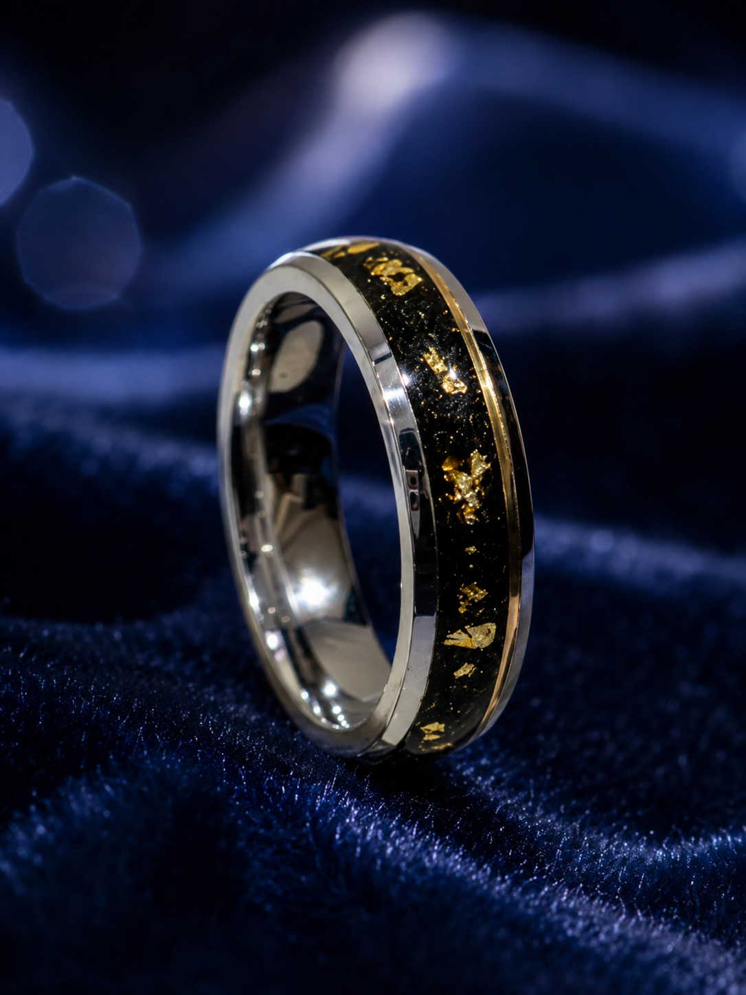 Gold Flake Obsidian Inlay Band Ring